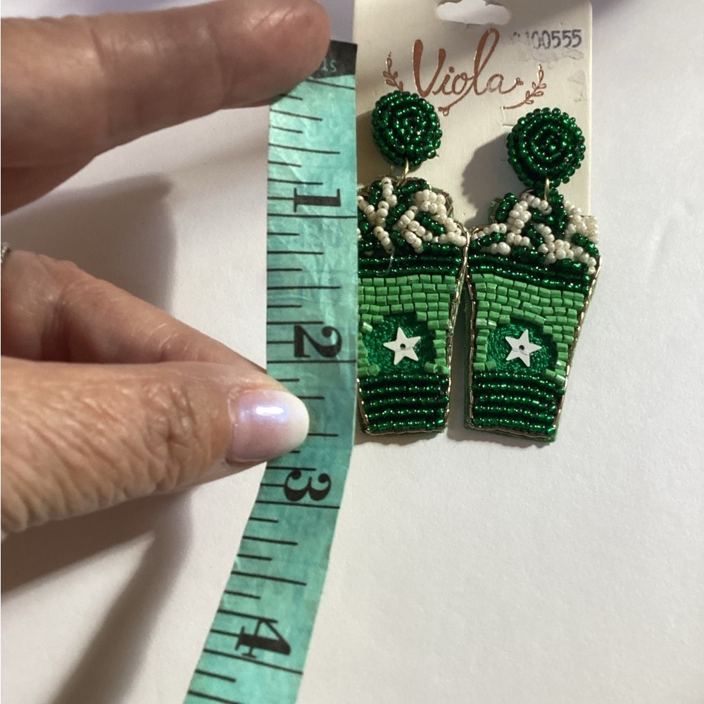 Viola, Beaded Dangle, Coffee Style Pierced Earrings. NWT - Picture 3 of 3